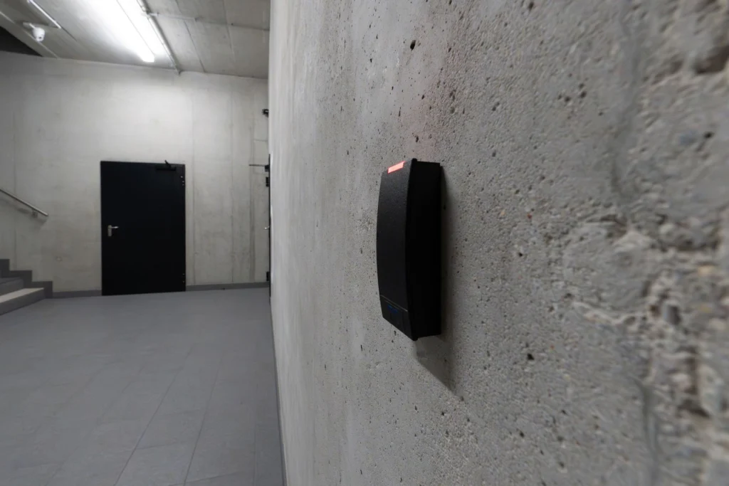Modern security system in industrial hallway