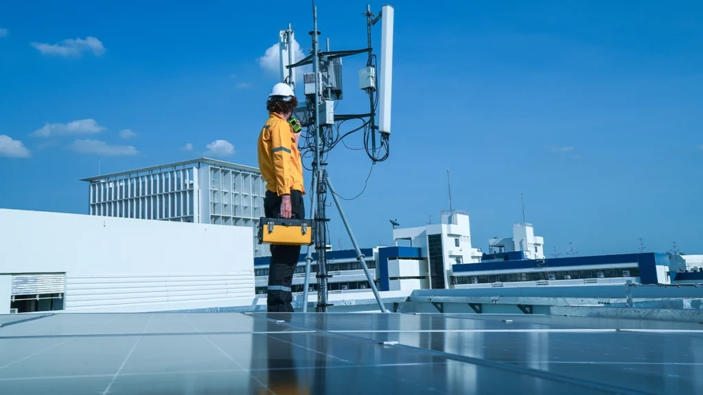 A JMGCONNEX antenna on a commercial roofline