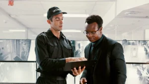 A JMG technician and a client